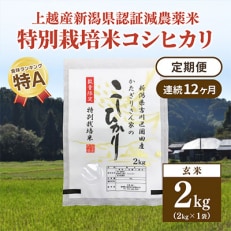 2023年5月発送開始『定期便』新潟県上越市吉川区国田産 コシヒカリ玄米2kg(1袋)全12回