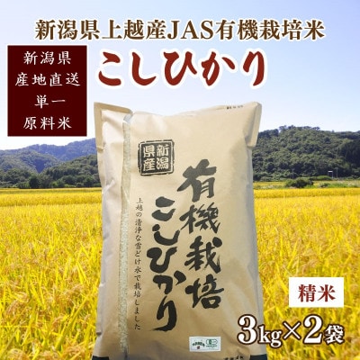 令和6年新潟産 栽培期間中 無農薬・無化学肥料「JAS有機栽培認証米コシヒカリ」精米6kg