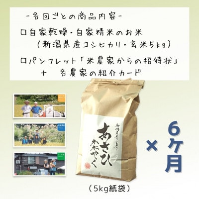 【毎月定期便】農家直送!新潟県産棚田のコシヒカリ「あさひかがやく」玄米5kg 全6回