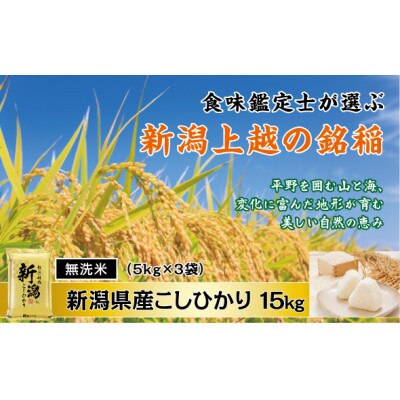 【令和7年産新米】無洗米　食味鑑定士厳選　新潟県上越市産こしひかり　5kg×3袋