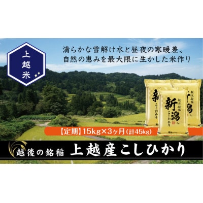 【毎月定期便】食味鑑定士厳選 上越産こしひかり[5kg×3袋]全3回