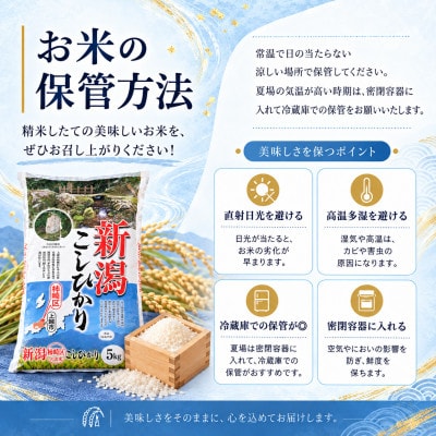 【毎月定期便】【食味鑑定士厳選】新潟県上越市産(柿崎地区)こしひかり　5kg全3回