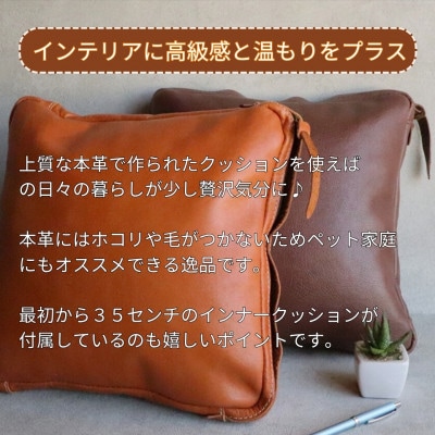 エイジングを楽しむ上質レザークッション【キャメル】 博多革工房 Japlish EJ03