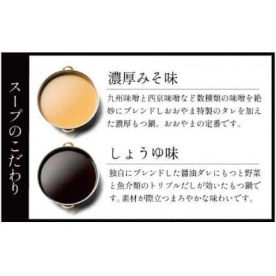 【毎月定期便】博多もつ鍋おおやま　みそ味2人前・しょうゆ味2人前(交互)(福岡市)全6回 FU27