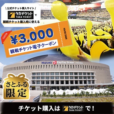 【さとふる限定】【福岡ソフトバンクホークス公式】試合観戦チケット電子クーポン(3,000円分)