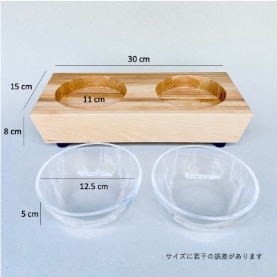 ペットフードテーブル　carving S 2連(福岡市内製造)(ガラスボウル付き) VL017