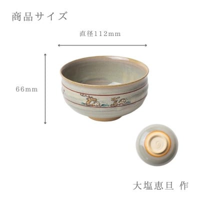 鴻月 なら絵 抹茶碗 (赤膚焼)KONCH1 陶器