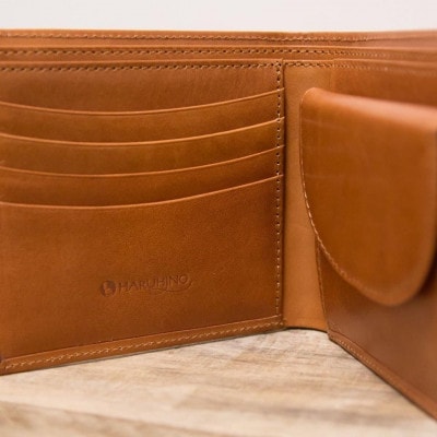 本革シンプルな二つ折り財布 キャメル 63-002-1