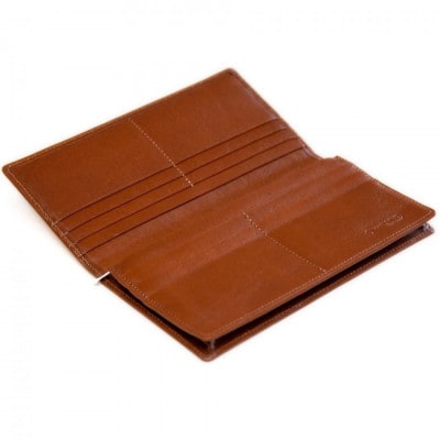 シンプルな本革かぶせ長財布(小銭入れあり) ブラウン 63-003-1