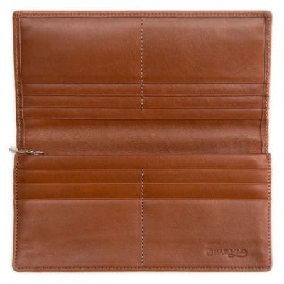 シンプルな本革かぶせ長財布(小銭入れあり) ブラウン 63-003-1