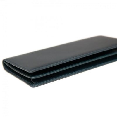 シンプルな本革かぶせ長財布(小銭入れあり) ネイビー 63-003-2