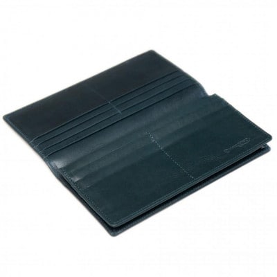 シンプルな本革かぶせ長財布(小銭入れあり) ネイビー 63-003-2