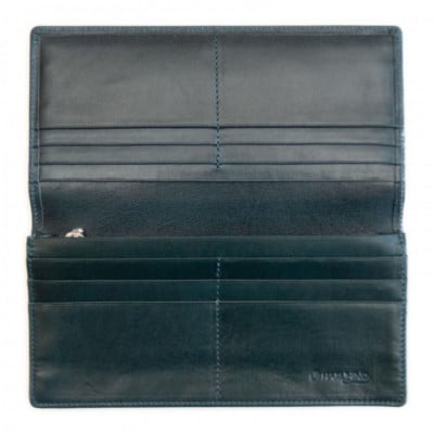 シンプルな本革かぶせ長財布(小銭入れあり) ネイビー 63-003-2