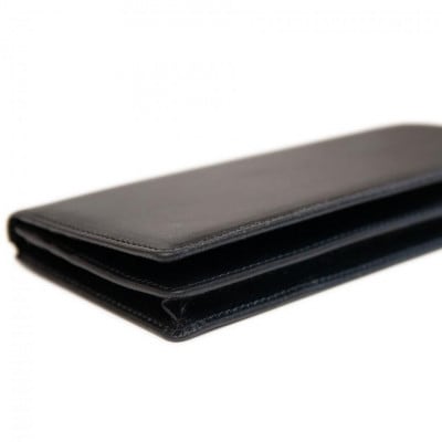 シンプルな本革かぶせ長財布(小銭入れあり) ブラック 63-003-3