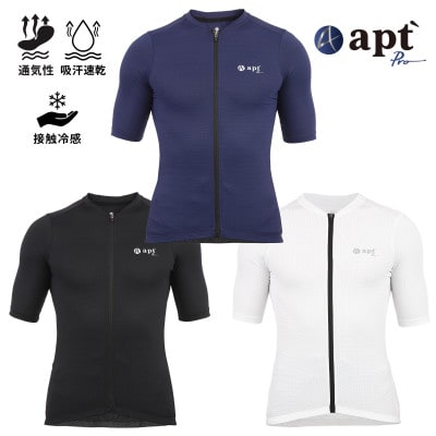 apt'PRO サイクルジャージ 半袖 メンズ 接触冷感 吸汗速乾 ストレッチ ブラック-Sサイズ