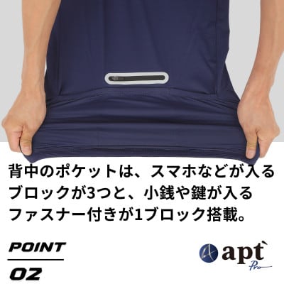apt'PRO サイクルジャージ 半袖 メンズ 接触冷感 吸汗速乾 ストレッチ ネイビー-Lサイズ