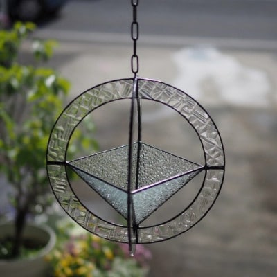 ステンドグラス「テラリウム 円形 (丸)型 24×24cm」 ※チェーン付