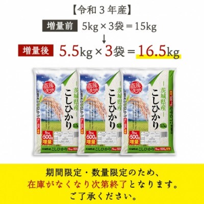 今だけ1.5kg増量中! 令和3年産 茨城県産 コシヒカリ(精米)16.5kg(5.5kg×3袋)