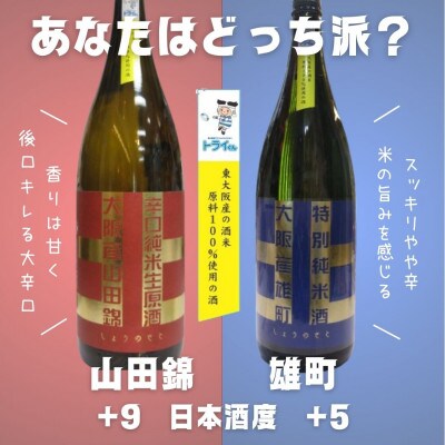 原料が東大阪産の日本酒 辛口純米(山田錦)と特別純米(雄町) 飲み比べ2本セット 各720ml瓶