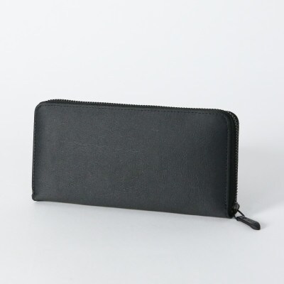 レザー調生地　ラウンドファスナー長財布　黒　日本製