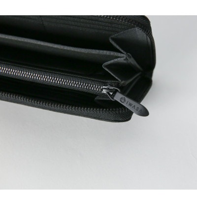 レザー調生地　ラウンドファスナー長財布　黒　日本製