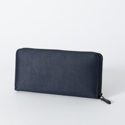 レザー調生地　ラウンドファスナー長財布　ネイビー　日本製