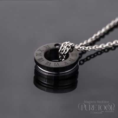管理医療機器　純チタン永久磁気ネックレス　PURE　LOOP　OZ　リングブラック　50cm