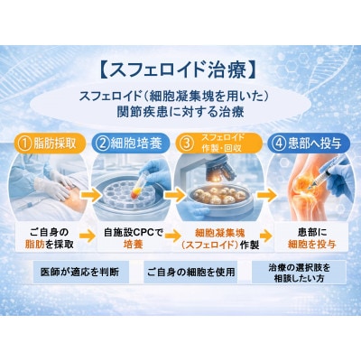 【培養幹細胞治療】スフェロイド(細胞凝集塊)を用いた関節疾患1部位に対する治療