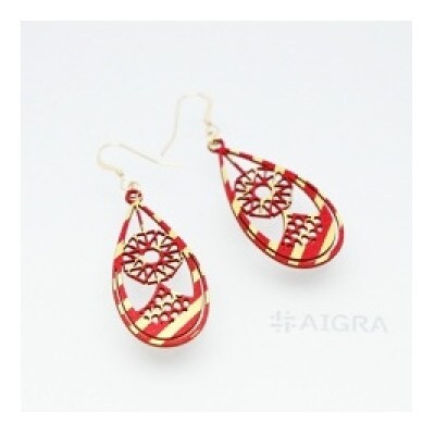 紙のアクセサリー AIGRA(ピアス・青海波と分銅レッド)