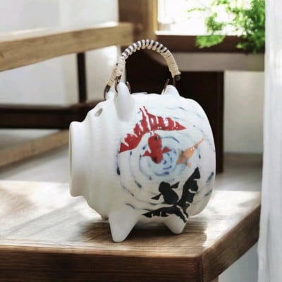 金魚柄の蚊取り豚