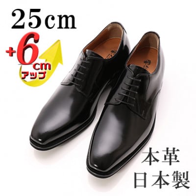 牛革外羽根プレーン 6cmアップ メンズシークレットシューズ 紐 No.1931 黒 25cm