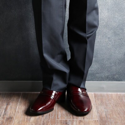 幅広4E設計 牛革スリッポンメンズビジネスシューズ ふんわり中敷 No.111 ワイン 25cm