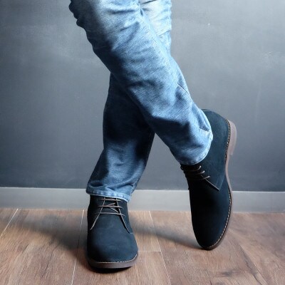 牛革ベロアチャッカブーツ 5cmアップ シークレットシューズ No.850 ネイビー 25.5cm