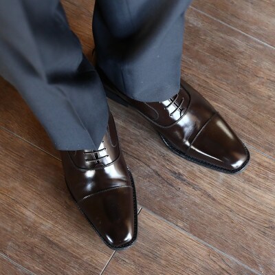 牛革内羽根ストレートチップ 6cmアップシークレットシューズ No.1301 茶 23.5cm