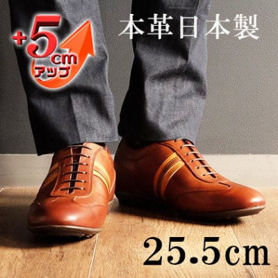 レザースニーカー 紐タイプ 5cmアップシークレットシューズ No.899 ブラウン 25.5cm