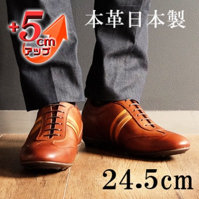 レザースニーカー 紐タイプ 5cmアップシークレットシューズ No.899 ブラウン 24.5cm
