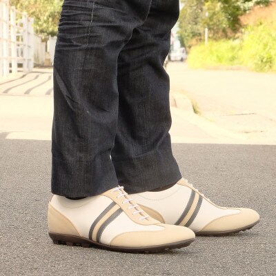 レザースニーカー 紐タイプ 5cmアップシークレットシューズ No.899 ホワイト 27cm