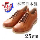 幅広本革スニーカー紐タイプ 5.5cmアップシークレットシューズ キャメル 25cm No.516
