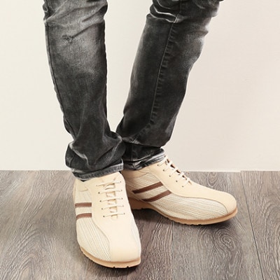メッシュスニーカー 紐タイプ 5cmアップシークレットシューズ ベージュ 25.5cm No.994
