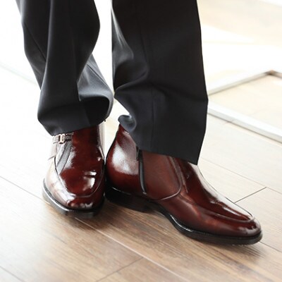 牛革シークレットブーツ 国産ジップブーツ 紳士靴 5cmアップ ブラウン 25cm No.763