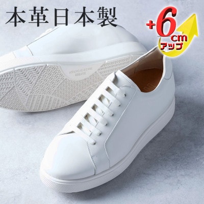 メンズレザースニーカー紐タイプ 6cmアップ本革シークレットシューズ No.831 ホワイト27cm