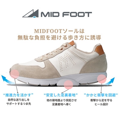 ミッドフット 22.5cm WHITE(ホワイト) レザースニーカー 婦人靴 牛革 MF001JL
