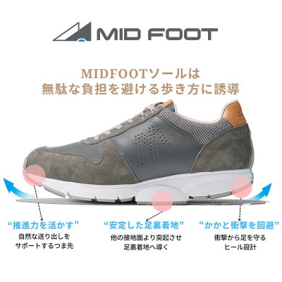 ミッドフット 26.5cm GRAY(グレー) レザースニーカー 紳士靴 牛革 MF001JM