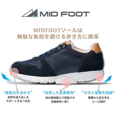 ミッドフット 25.0cm NAVY(ネイビー) レザースニーカー 紳士靴 牛革 MF001JM