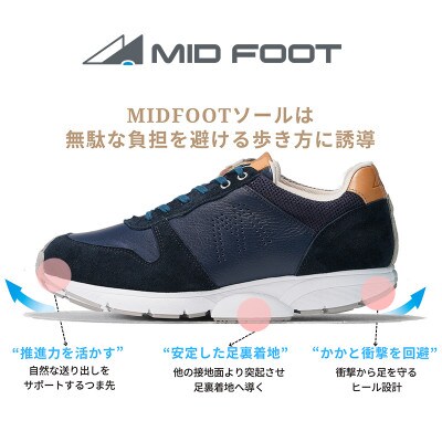 ミッドフット 27.5cm NAVY(ネイビー) レザースニーカー 紳士靴