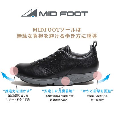 ミッドフット 25.5cm BLACK(ブラック) レザースニーカー 紳士靴 牛革 MF002JM
