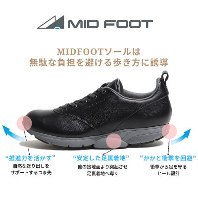 ミッドフット 24.0cm BLACK(ブラック) レザースニーカー 婦人靴 牛革 MF002JL