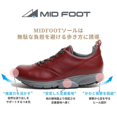 ミッドフット 24.0cm WINE(ワイン) レザースニーカー 婦人靴 牛革 MF002JL