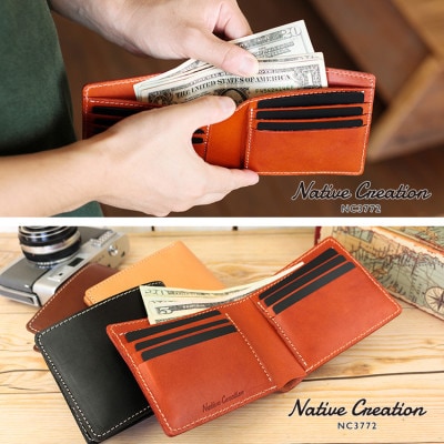 Native Creation 本革カード・札入れ用 二つ折り財布 NAVY NC3772