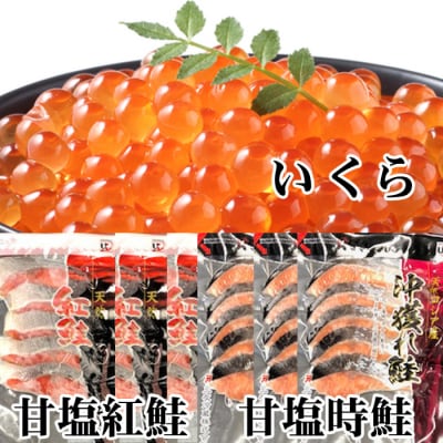 紅鮭5切×10P、時鮭5切×10P、いくら100g×5P E-36002